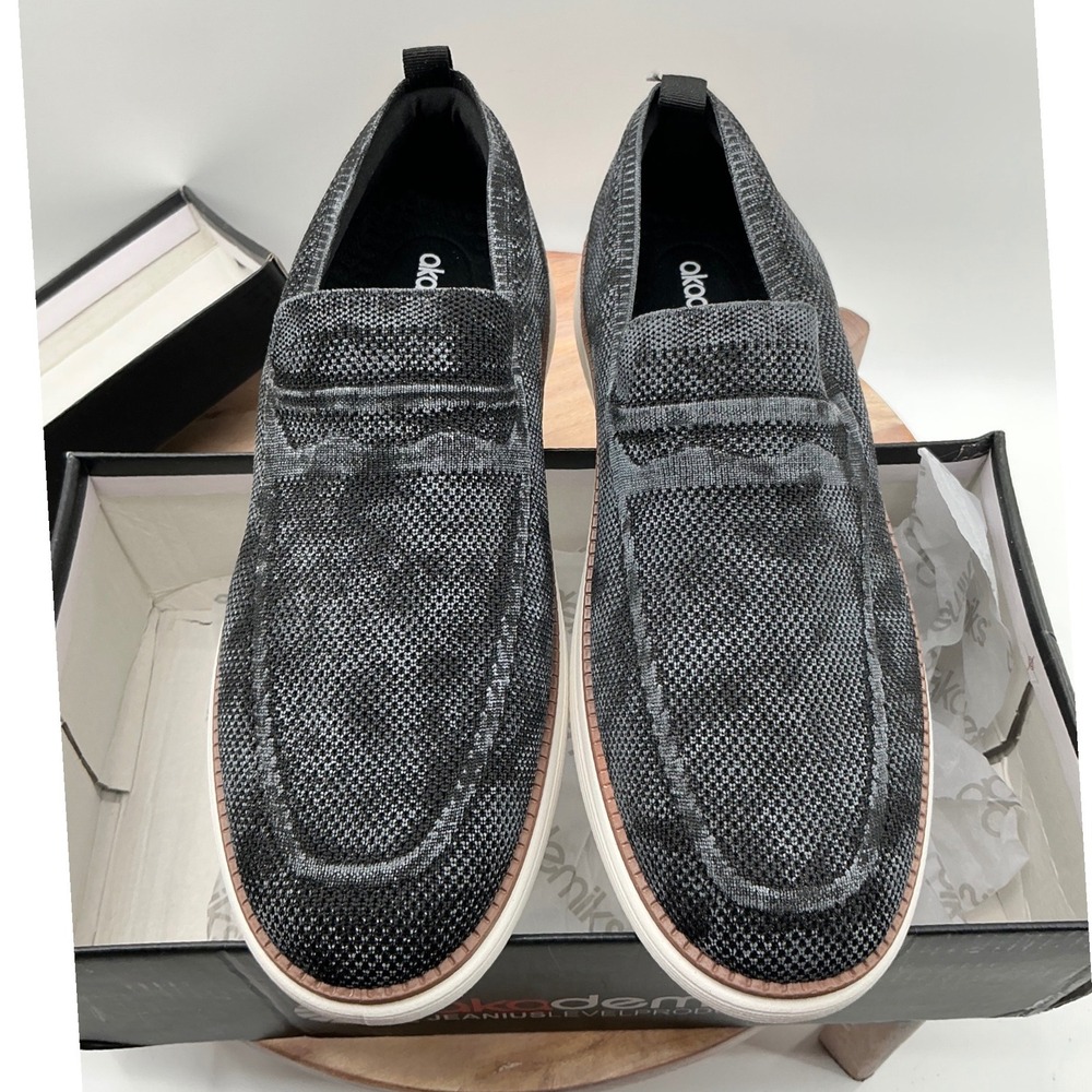 Akademiks Dayton Mens Slip On Loafers Charcoal Grey Black Knit Shoes A-2526-01